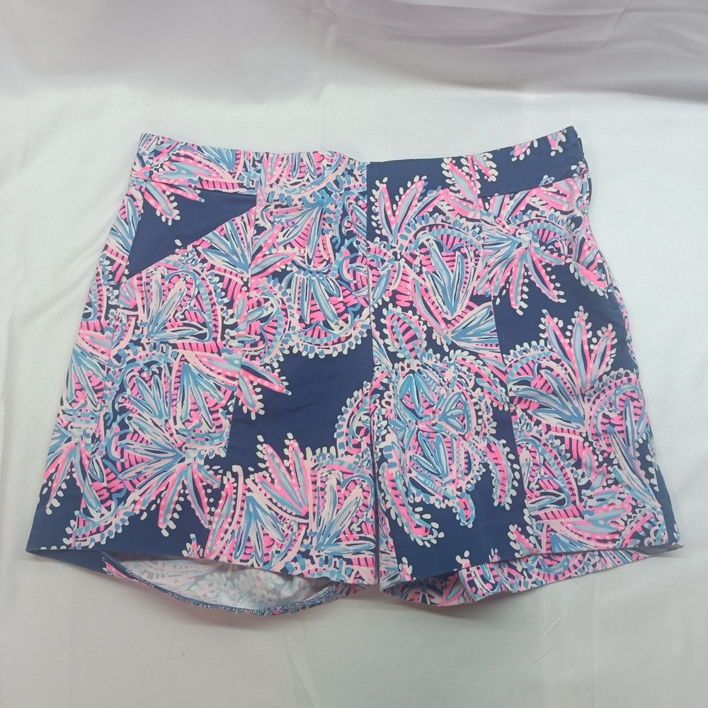 Lilly Pulitzer Callahan Shorts Blue Pink Tropical Floral Side Zip Size 0